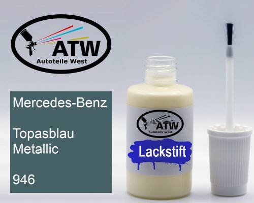 Mercedes-Benz, Topasblau Metallic, 946: 20ml Lackstift, von ATW Autoteile West.